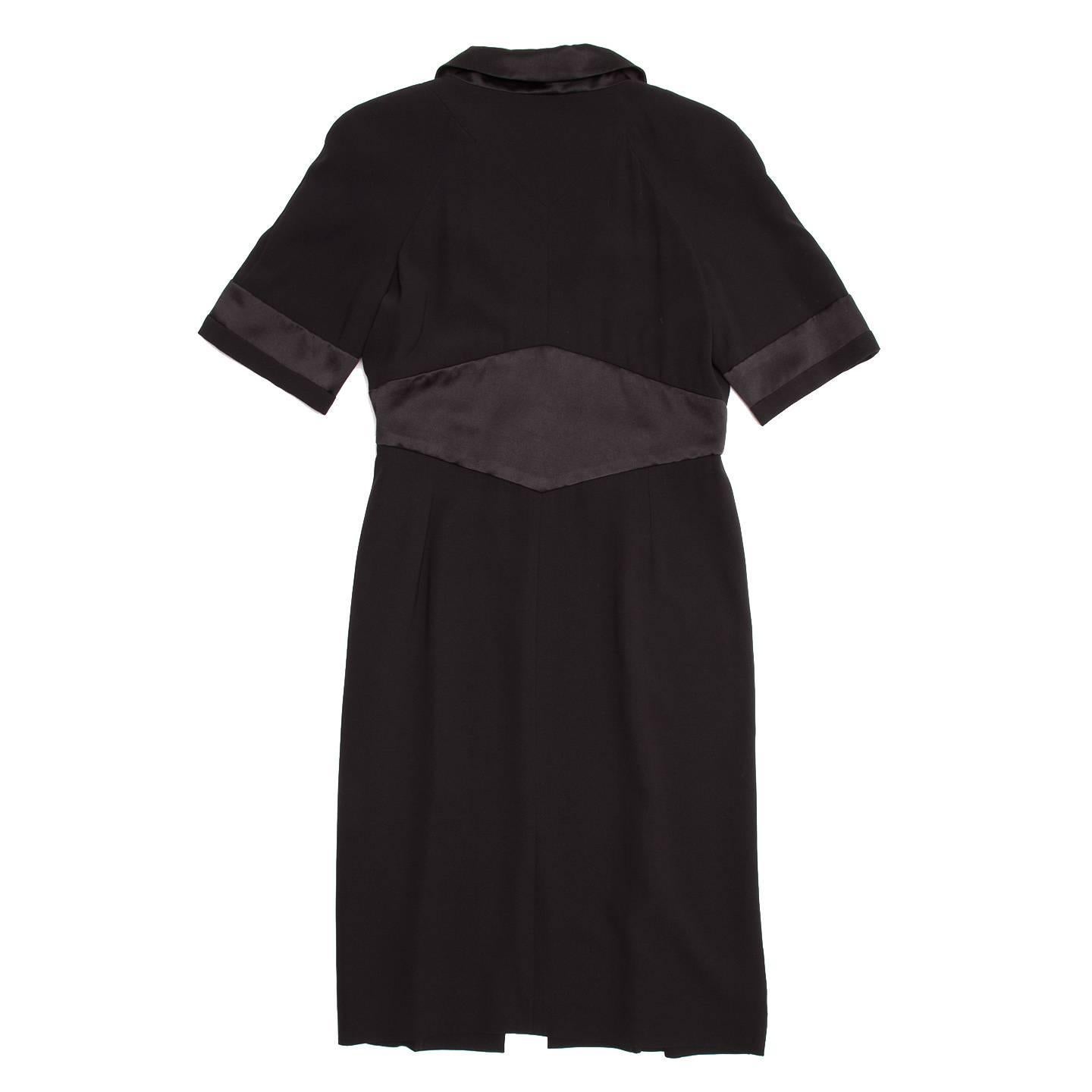 Chanel Black Silk Dress with Satin Trim In New Condition For Sale In Brooklyn, NY