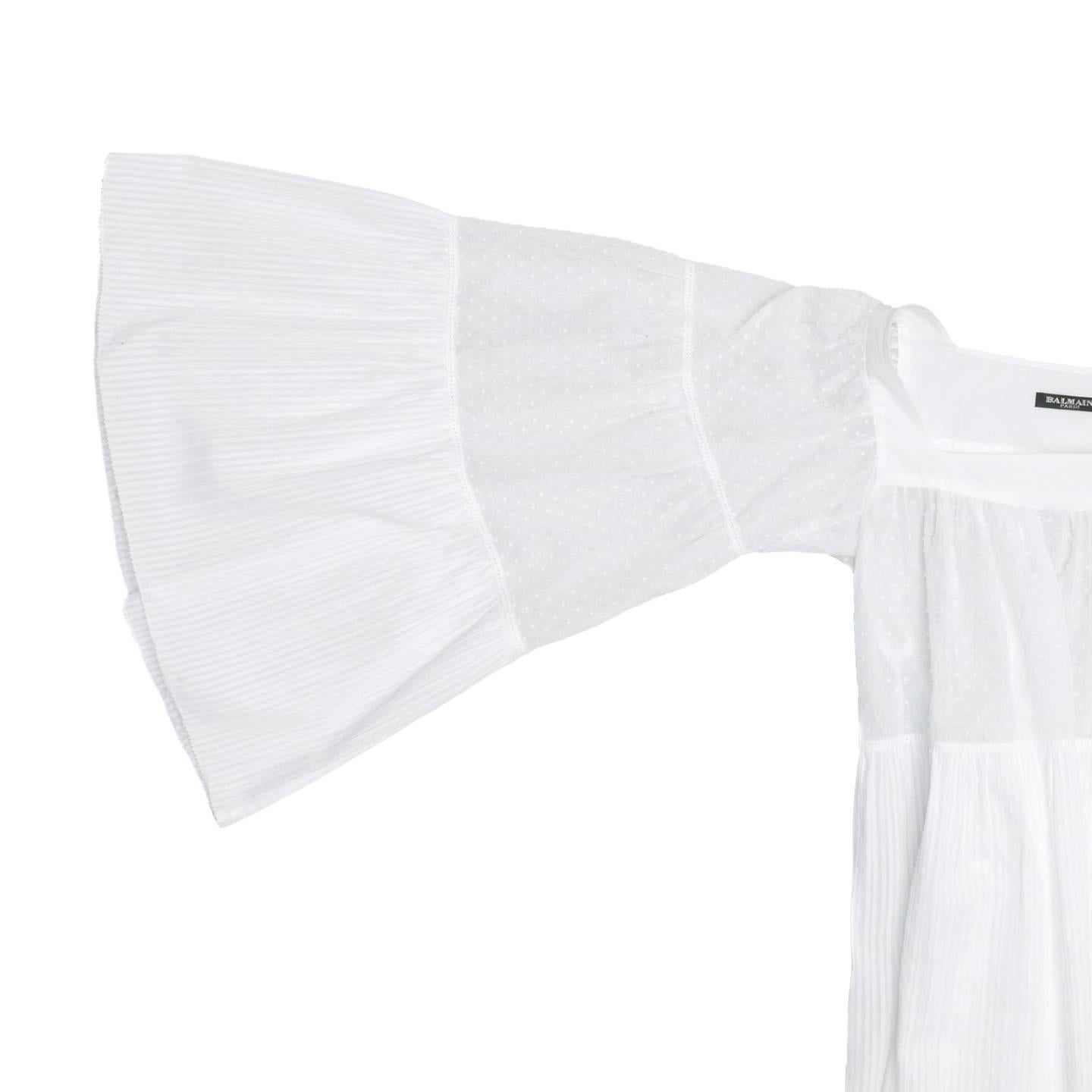 Women's Balmain White Cotton 3/4 Sleeves Top For Sale