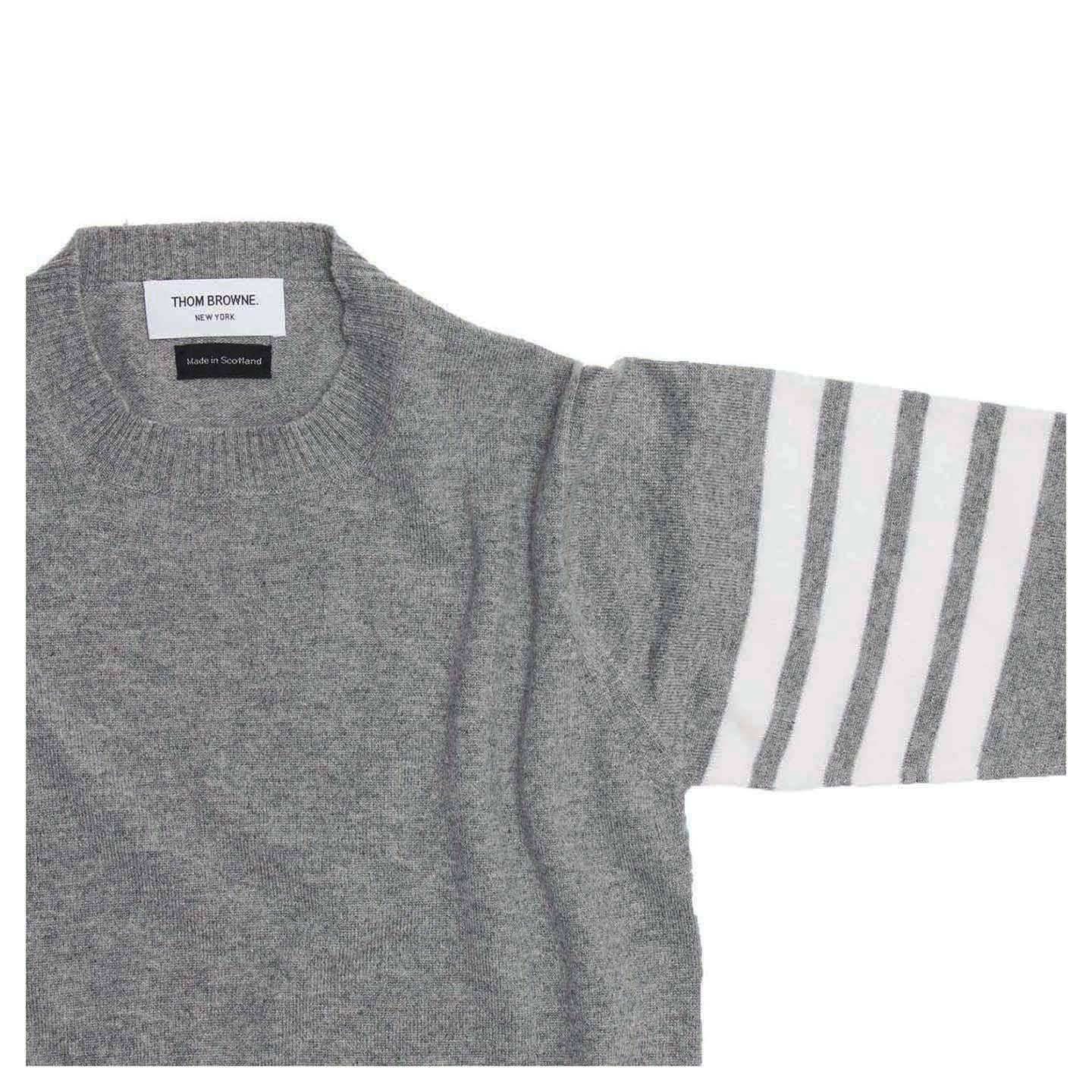 Thom Browne Grey Cashmere Crew Neck Pullover In Excellent Condition For Sale In Brooklyn, NY