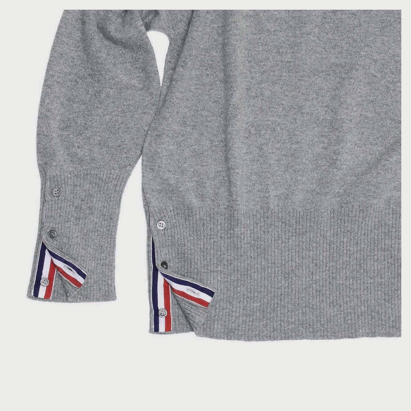 Gray Thom Browne Grey Cashmere Crew Neck Pullover For Sale