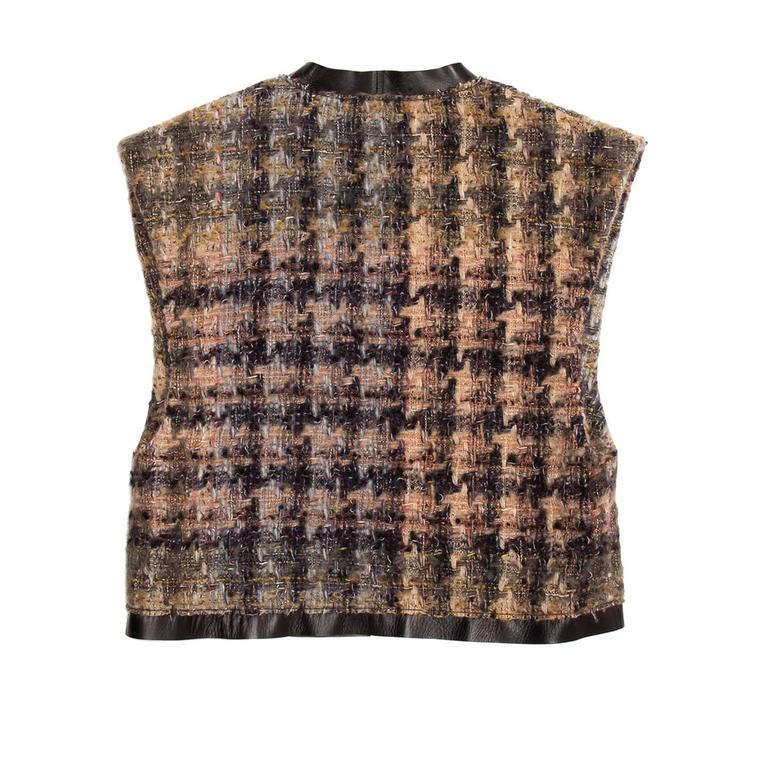 Celine Brown Shades Wool and Leather Vest For Sale at 1stDibs