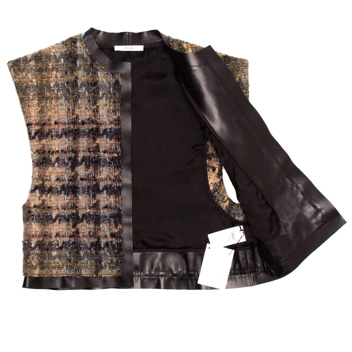 Black Celine Brown Shades Wool & Leather Vest For Sale