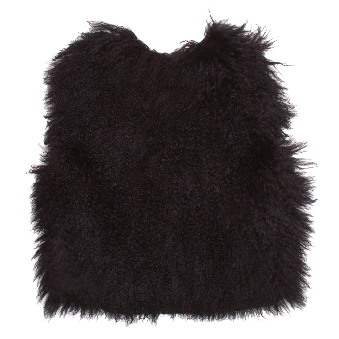 Browns Focus Black Mongolian Fur Short Vest In New Condition For Sale In Brooklyn, NY