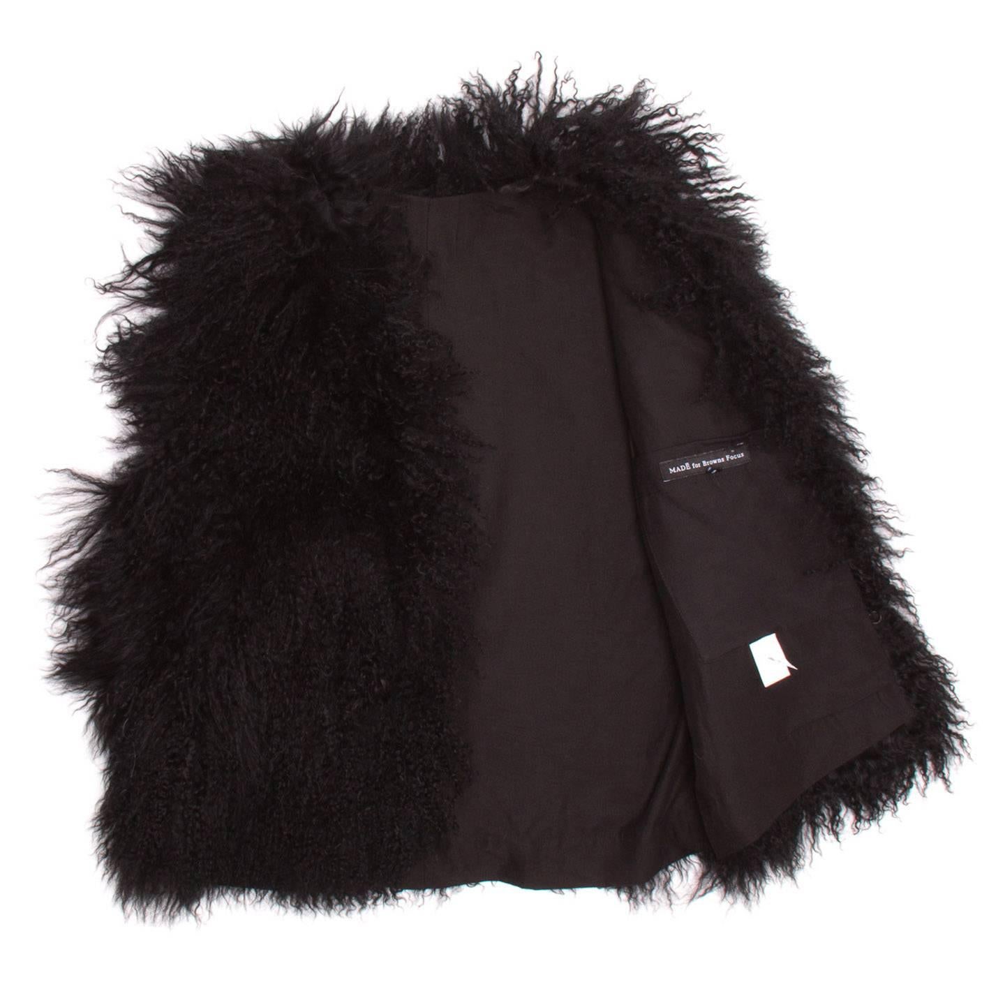 Women's Browns Focus Black Mongolian Fur Short Vest For Sale