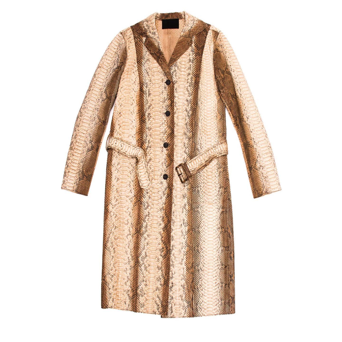 Beige Prada Python Trench Style Coat For Sale