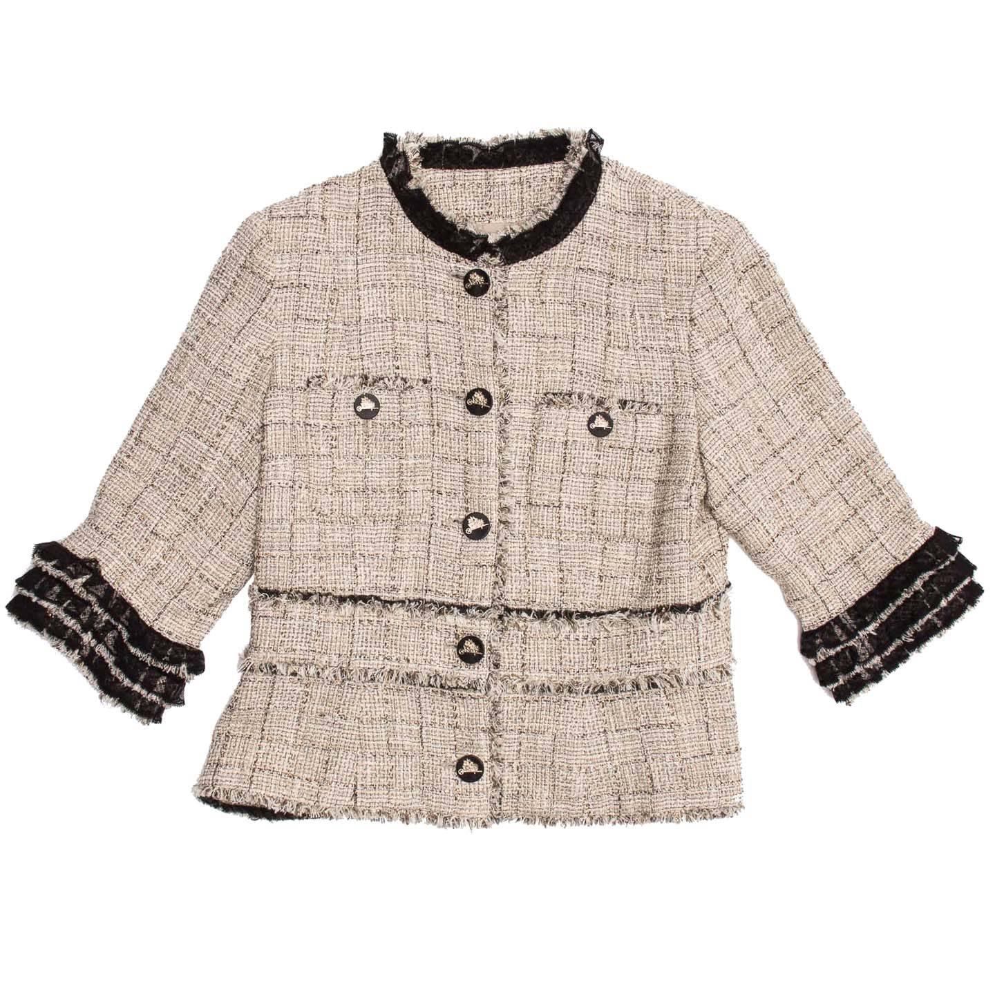 Chanel Beige Cotton & Lace Jacket In New Condition In Brooklyn, NY