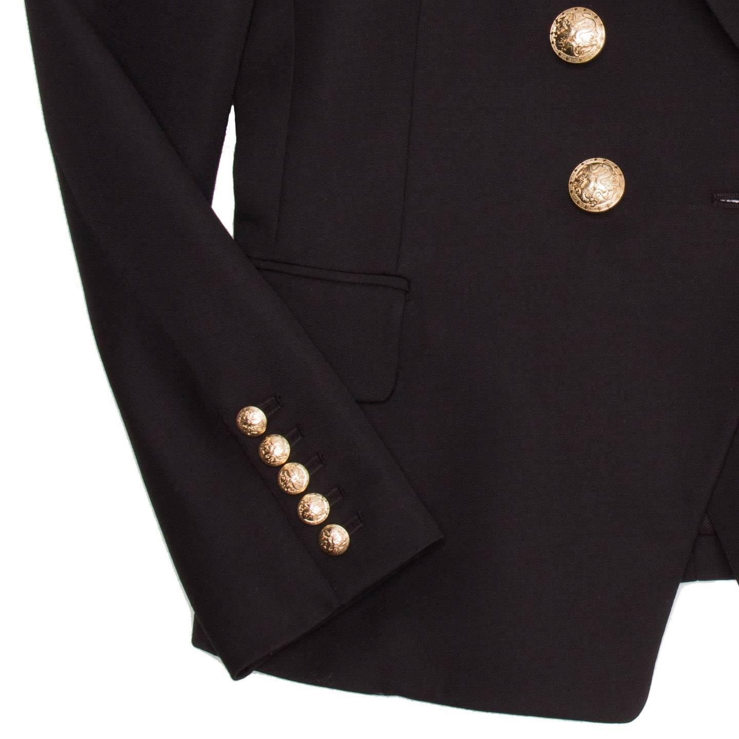 Balmain Black Wool Double Breasted Jacket For Sale 2