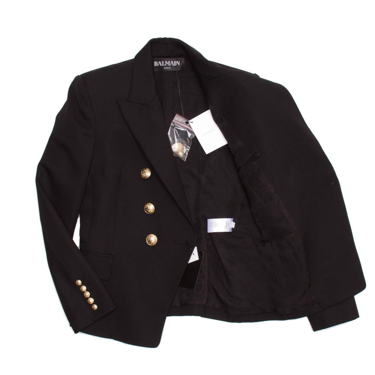 Women's Balmain Black Wool Double Breasted Jacket For Sale