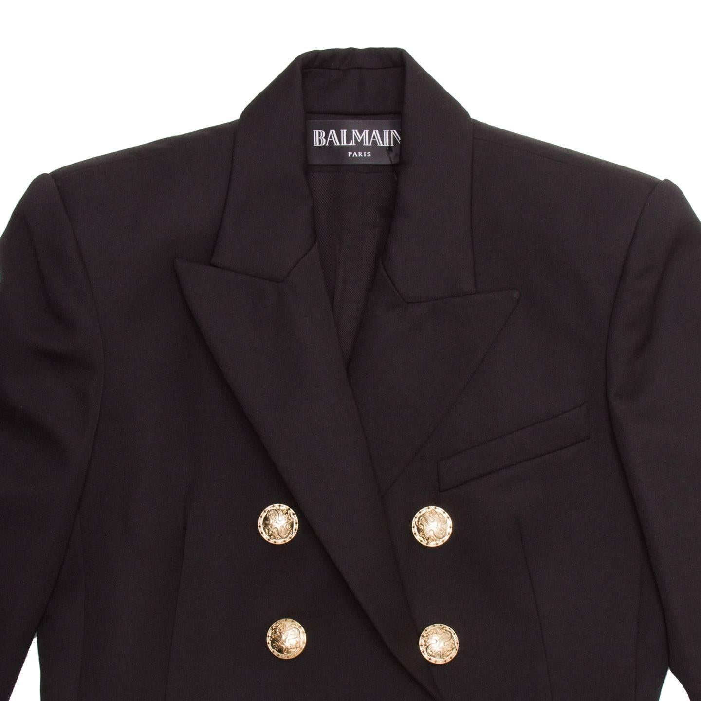 Balmain Black Wool Double Breasted Jacket For Sale 1