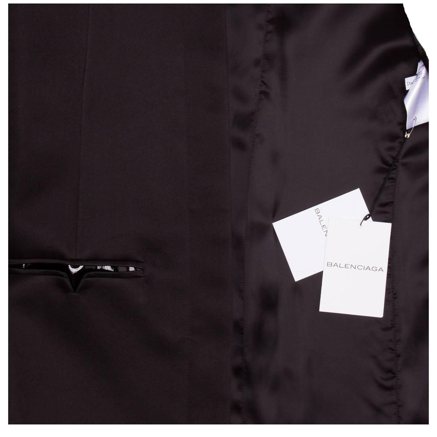 Balenciaga Black Silk & Leather Coat For Sale 1
