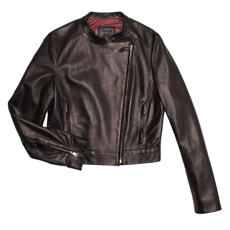 Prada Black Nappa Moto Jacket For Sale at 1stDibs