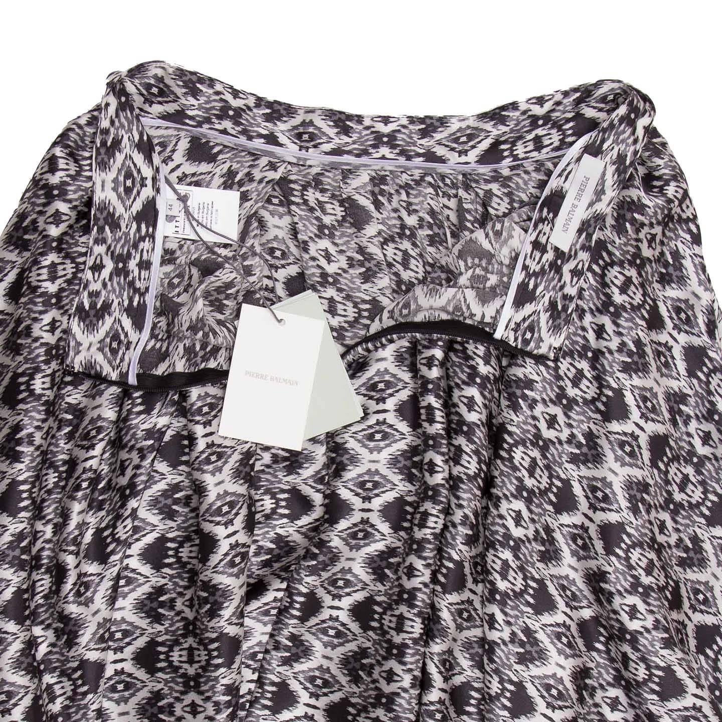 Gray Pierre Balmain Black & White Long Silk Skirt For Sale