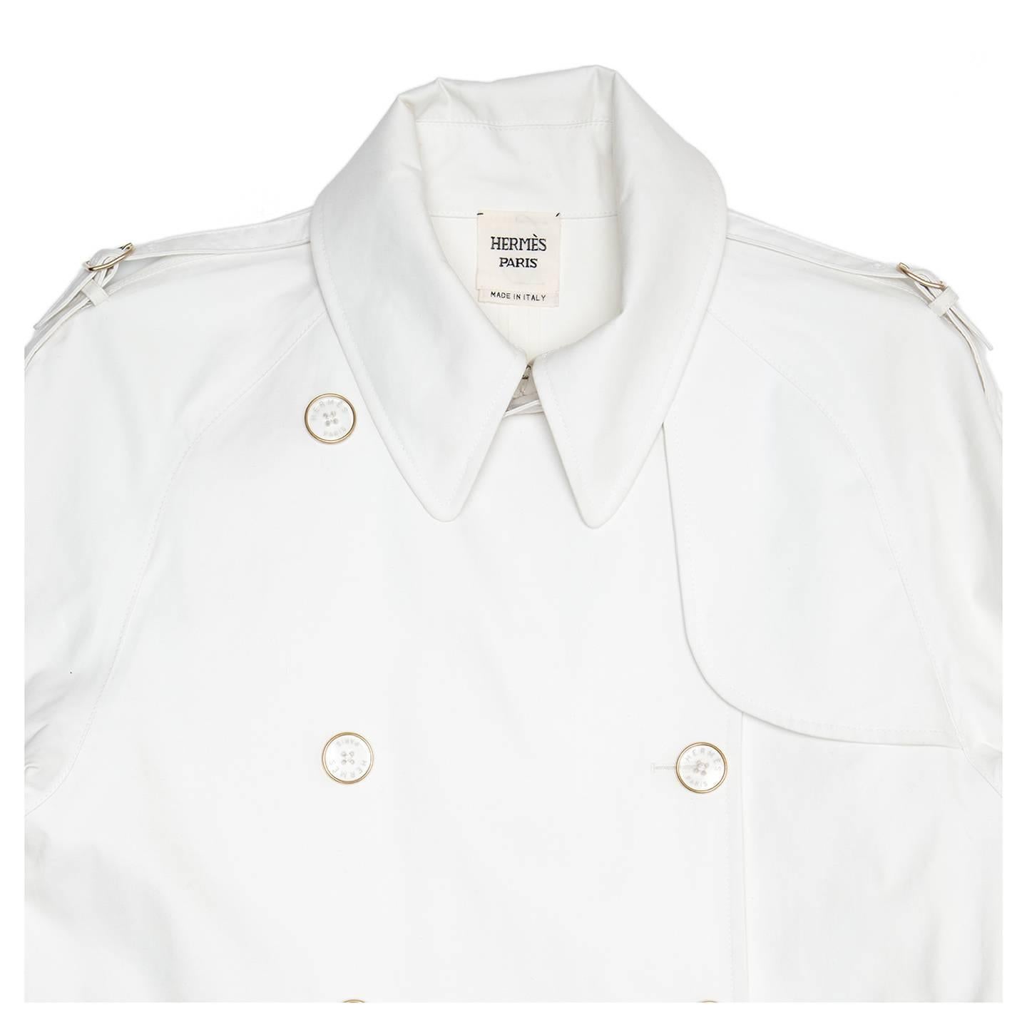 Women's Hermès White Double Breasted Trench Coat For Sale