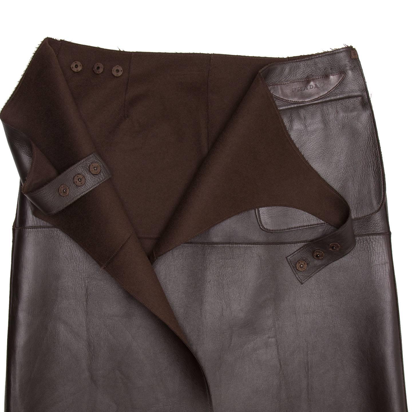 Women's Prada Brown Reversible Leather & Camel Skirt For Sale