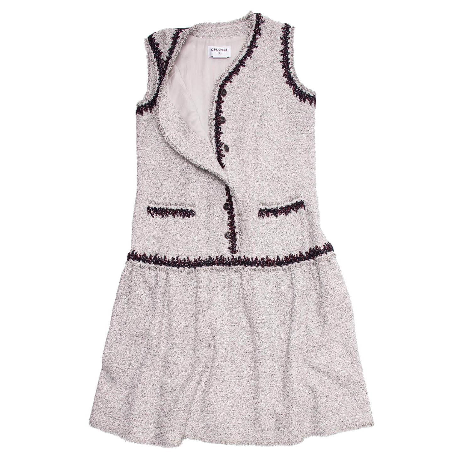 Chanel Silver & Burgundy Drop Waisted Sleeveless Dress In New Condition For Sale In Brooklyn, NY