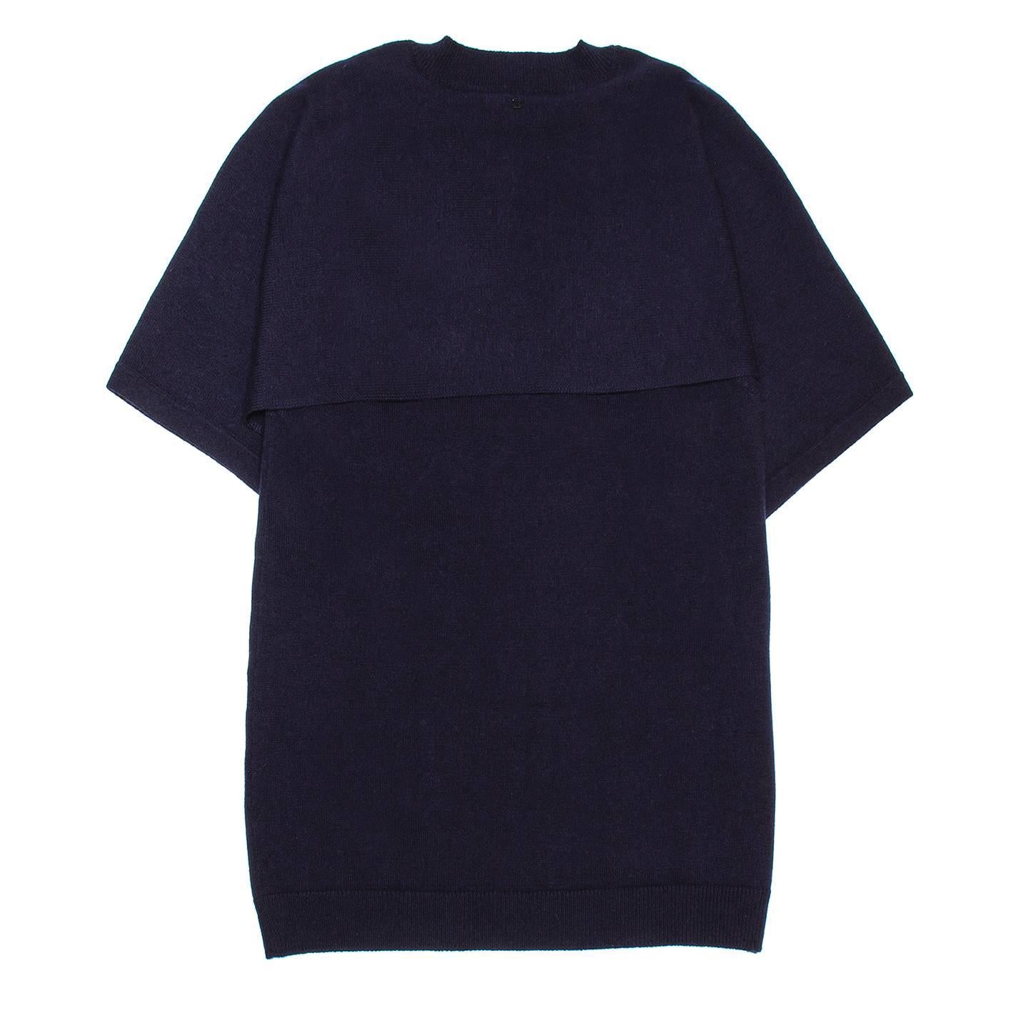 Black Chanel Navy Cashmere Short Kimono Style Sleeved Sweater For Sale