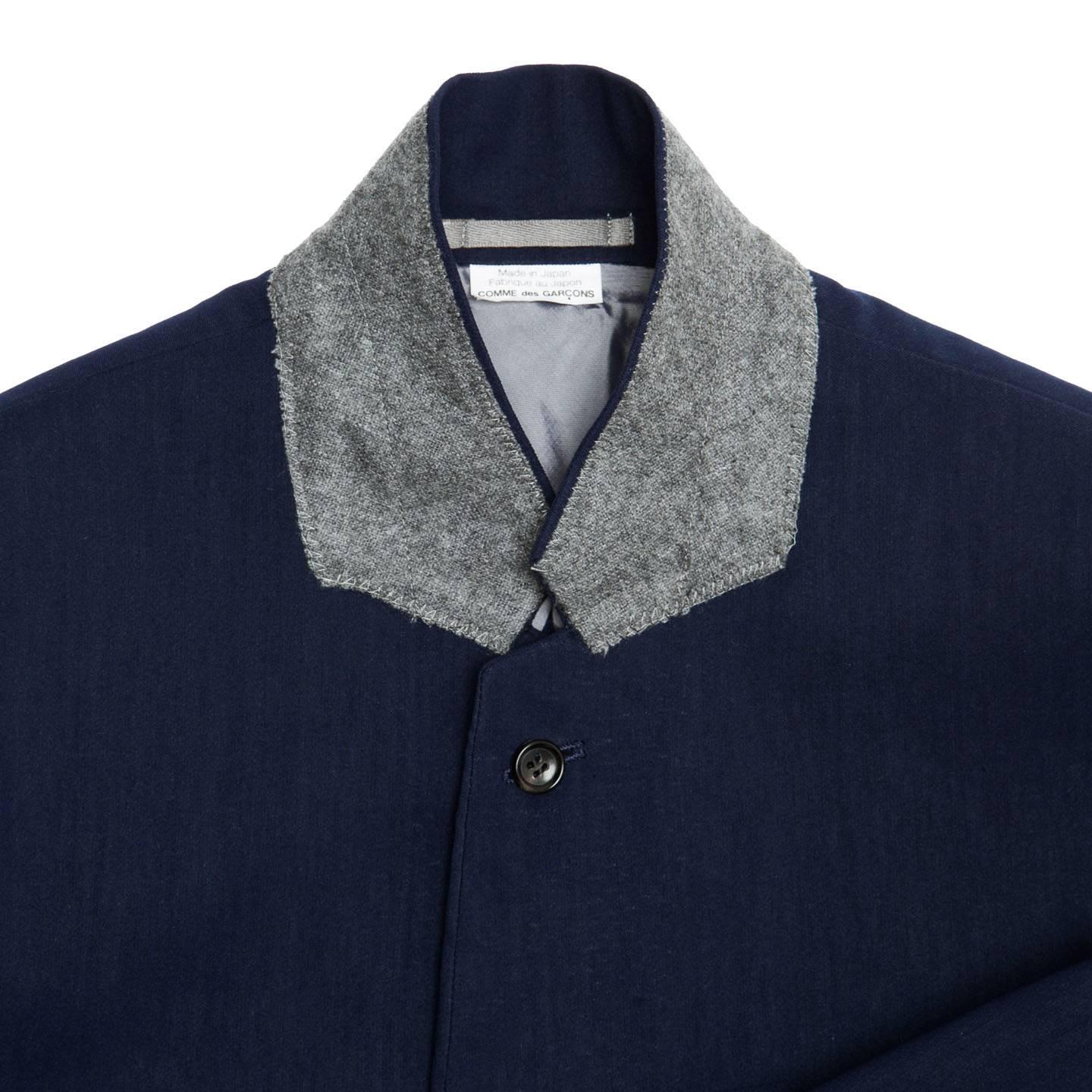 Comme des Garçons Navy Linen 3/4 Sleeve Blazer In Excellent Condition For Sale In Brooklyn, NY