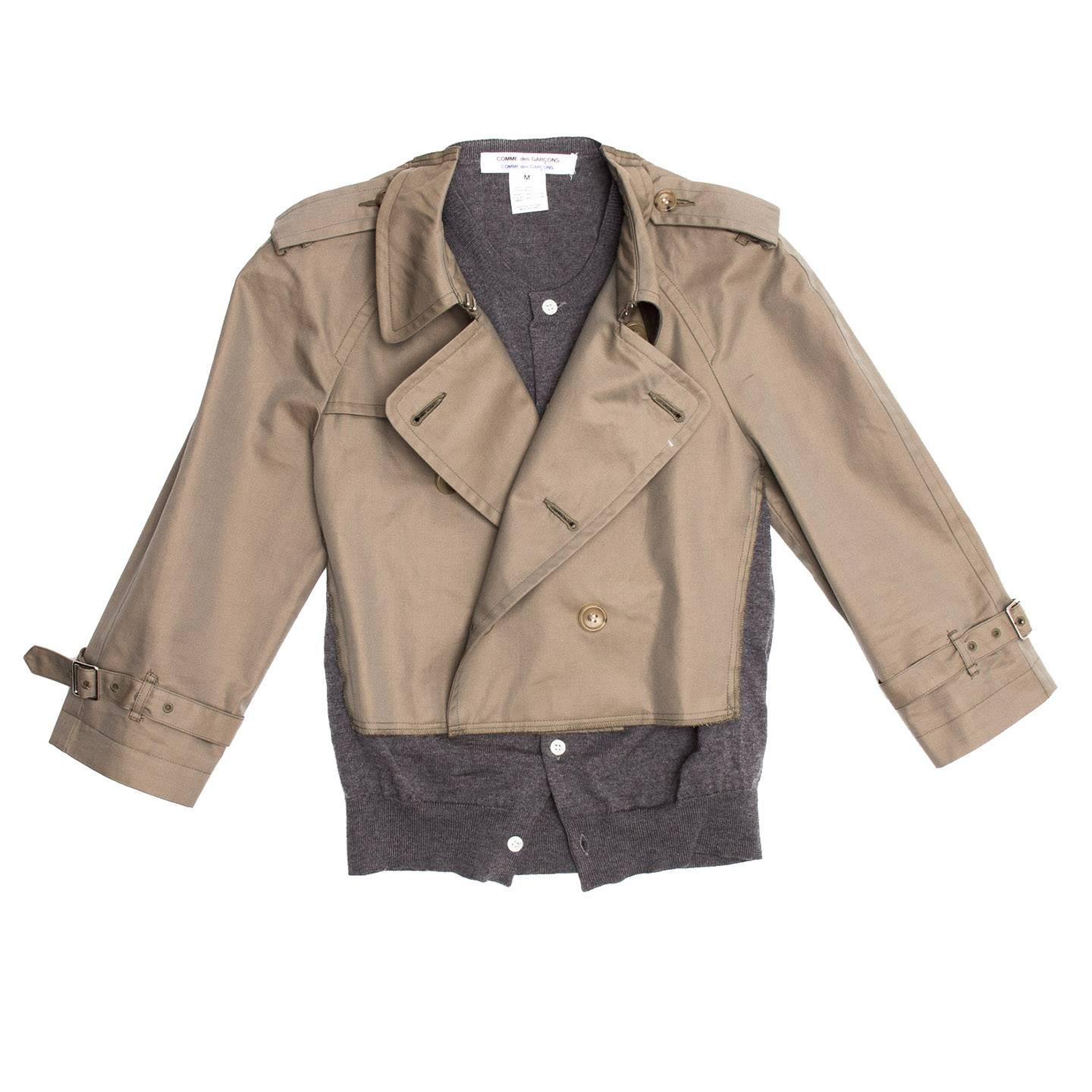 Brown Comme des Garçons Olive & Grey Trench Style Jacket For Sale
