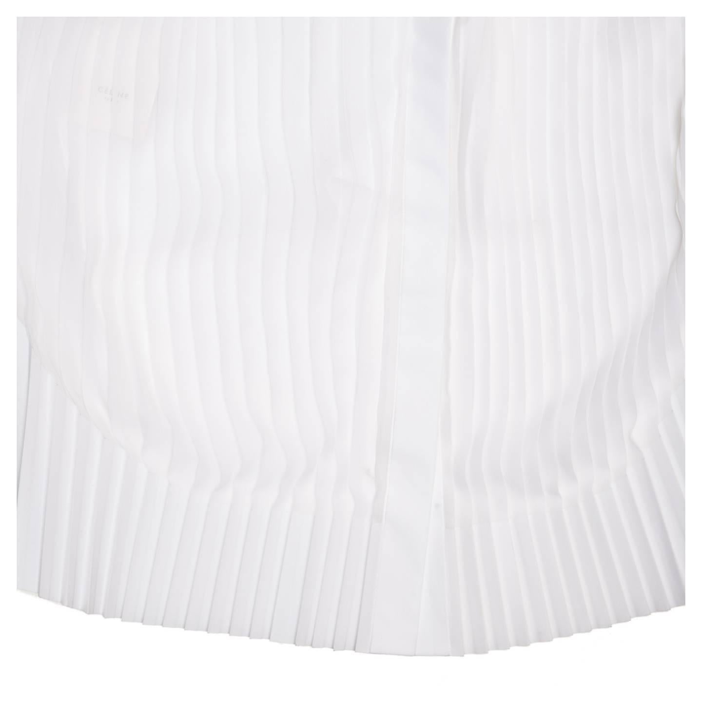 Gray Celine White Cotton & Chiffon Sleeveless Shirt For Sale