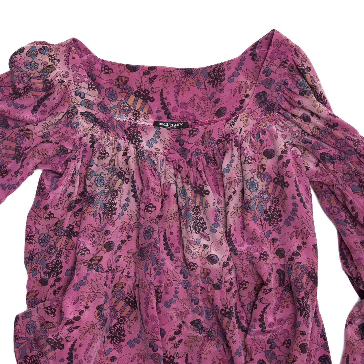 Balmain Fuchsia Silk Short Dress In New Condition For Sale In Brooklyn, NY