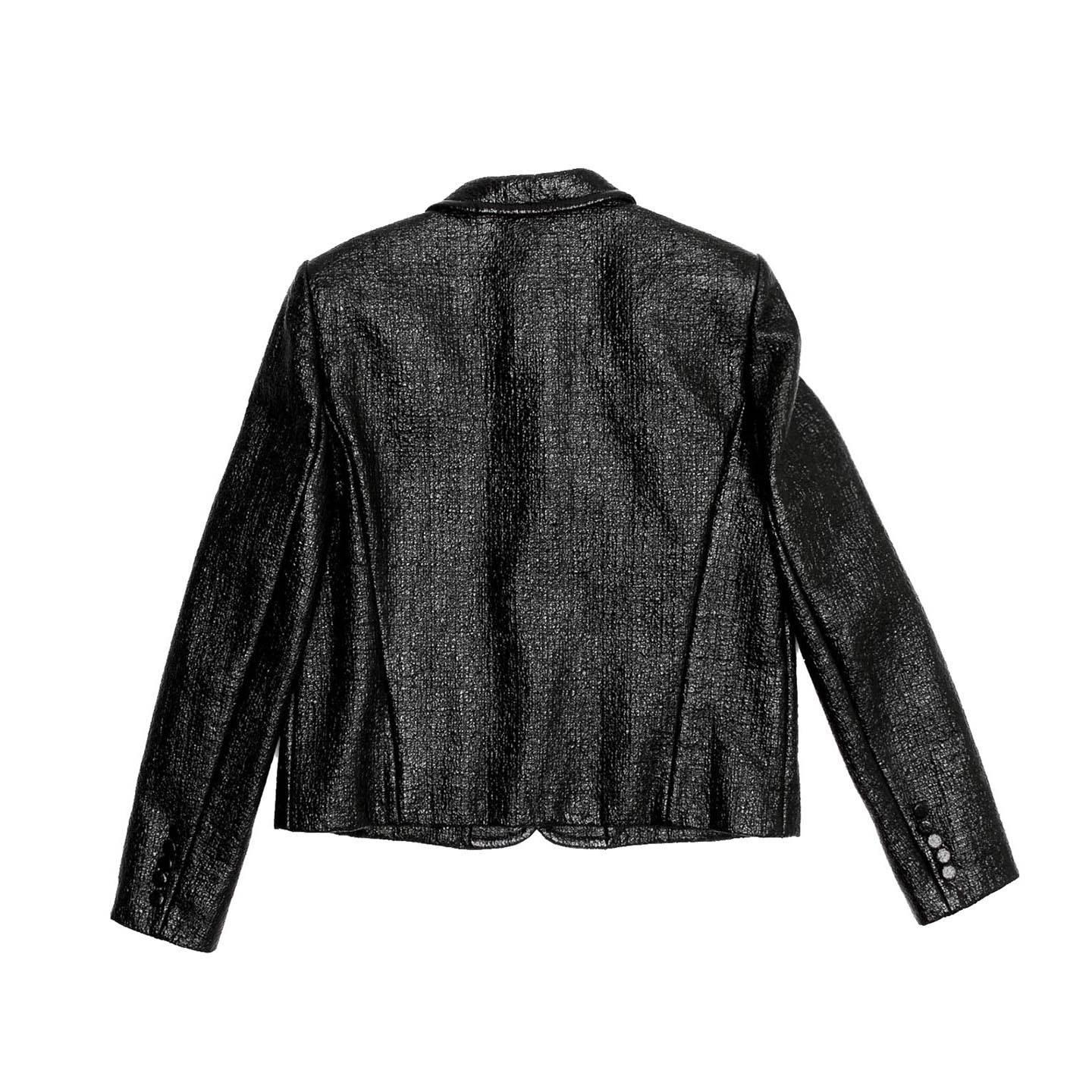 Saint Laurent Black Patent Texture Jacket In New Condition For Sale In Brooklyn, NY