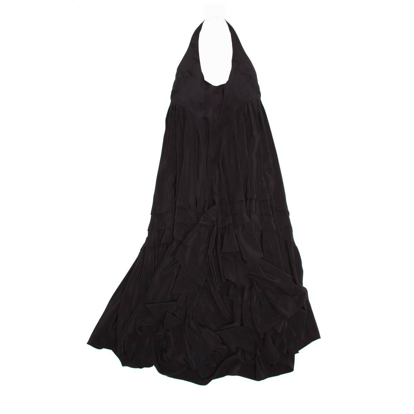 Balenciaga Black Silk Long Halter Dress For Sale