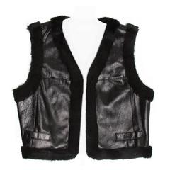 Chanel Black Leather & Fur Vest