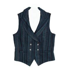Chanel Navy Teal Gray Shades Striped Double Breasted Vest