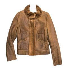 Prada Brown Distressed Shearling Jacket 2