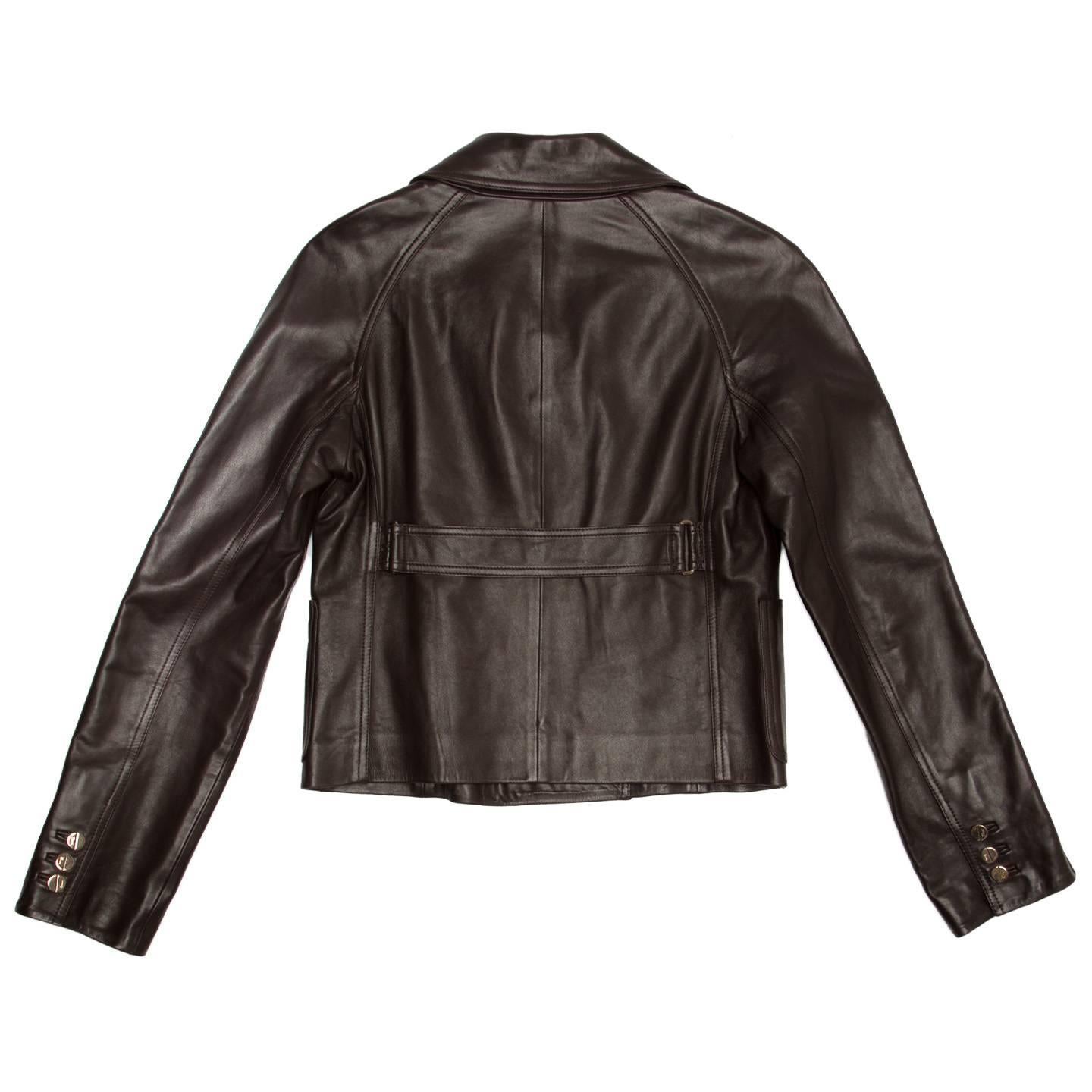 Black Gucci Dark Brown Leather Jacket For Sale