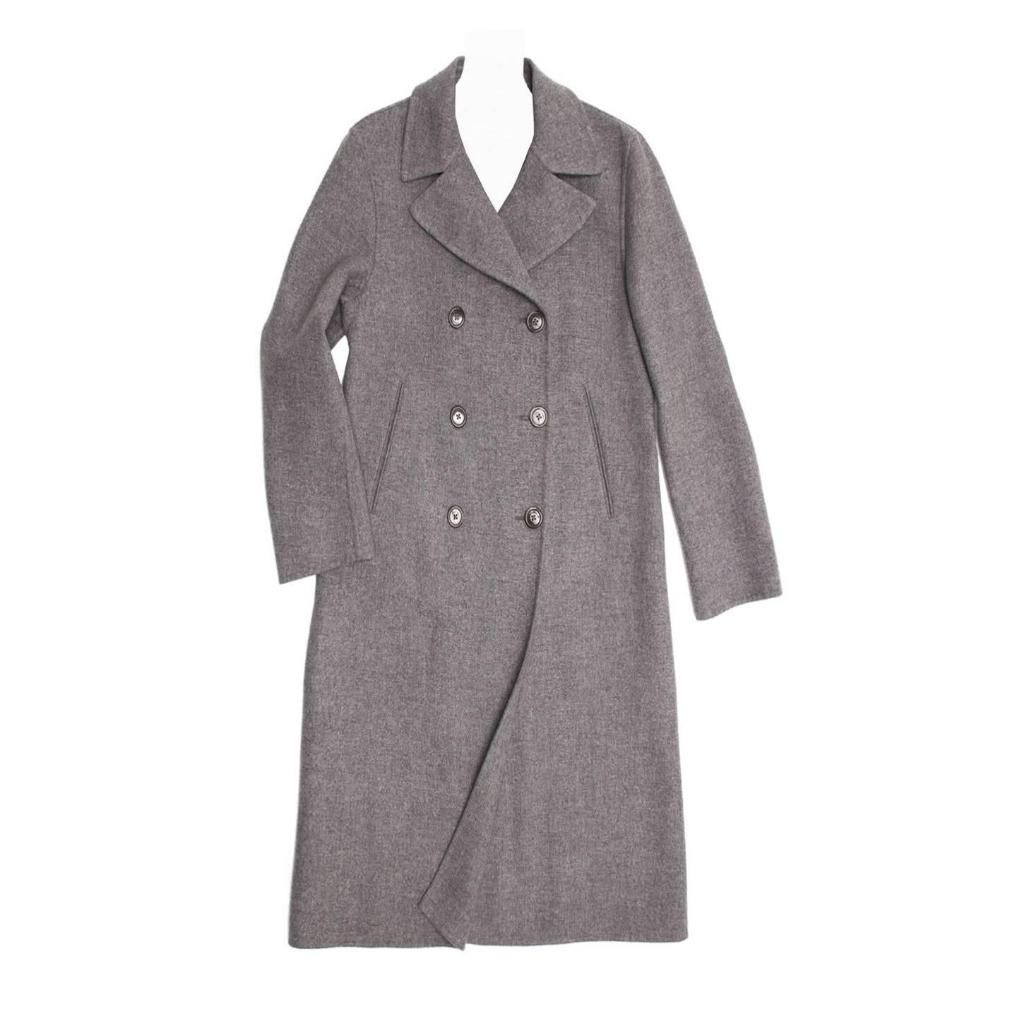 Jil Sander Grey Cashmere Double Breasted Coat For Sale
