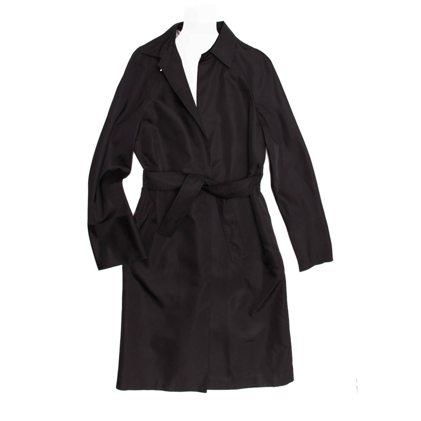 Jil Sander Black Silk Belted Coat For Sale