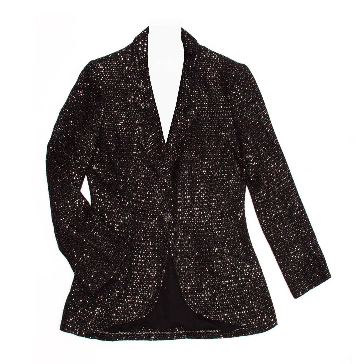 Chanel Black & Gold Sequined Tailored Blazer For Sale
