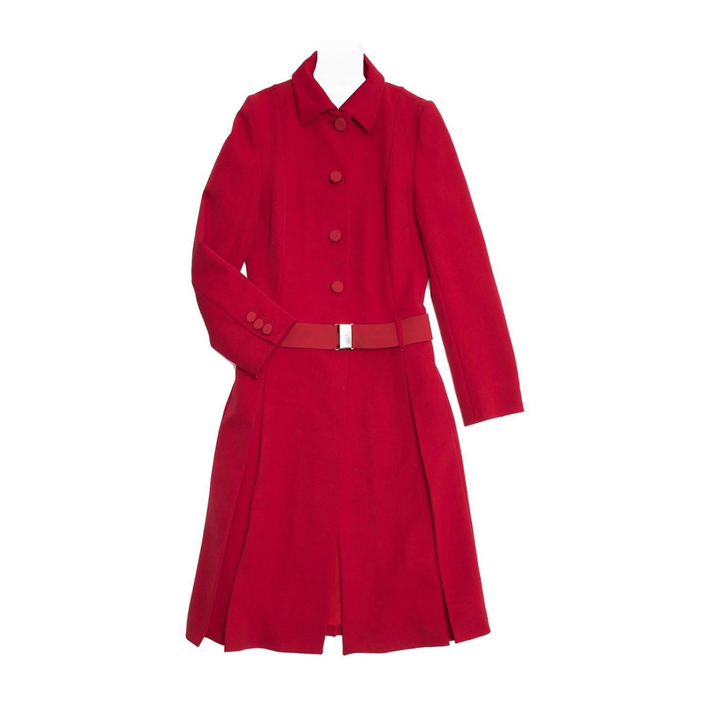 Prada Red Quilted Tailored Coat For Sale
