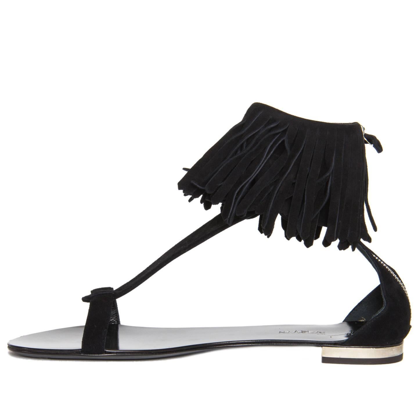 Women's Balmain Black Suede Fringed Sandals For Sale
