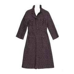 Chanel Multicolor Herringbone Belted Tweed Coat