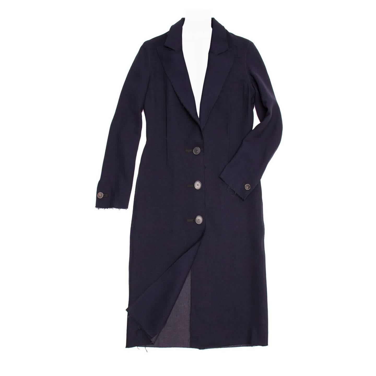 Lanvin Navy Wool Long Coat For Sale