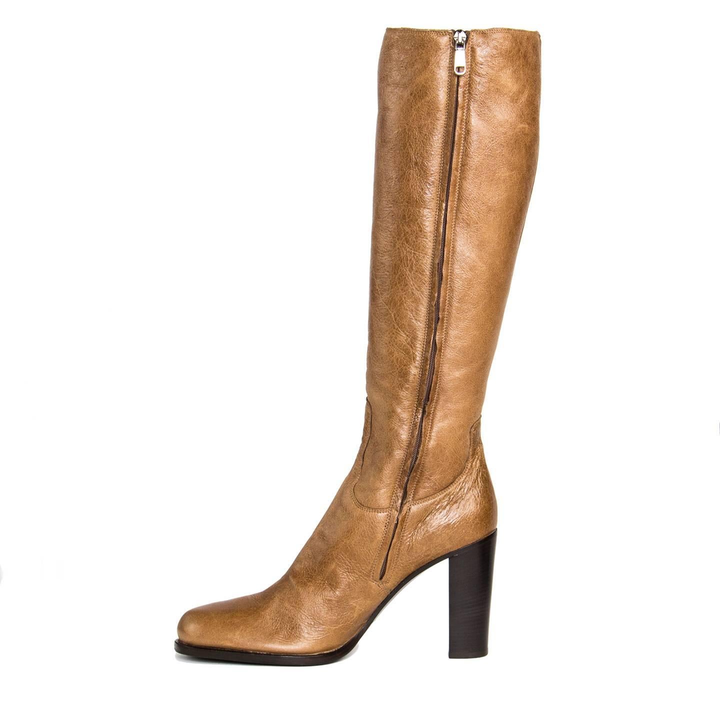 Jil Sander Tan Leather & Shearling Boots In Excellent Condition In Brooklyn, NY