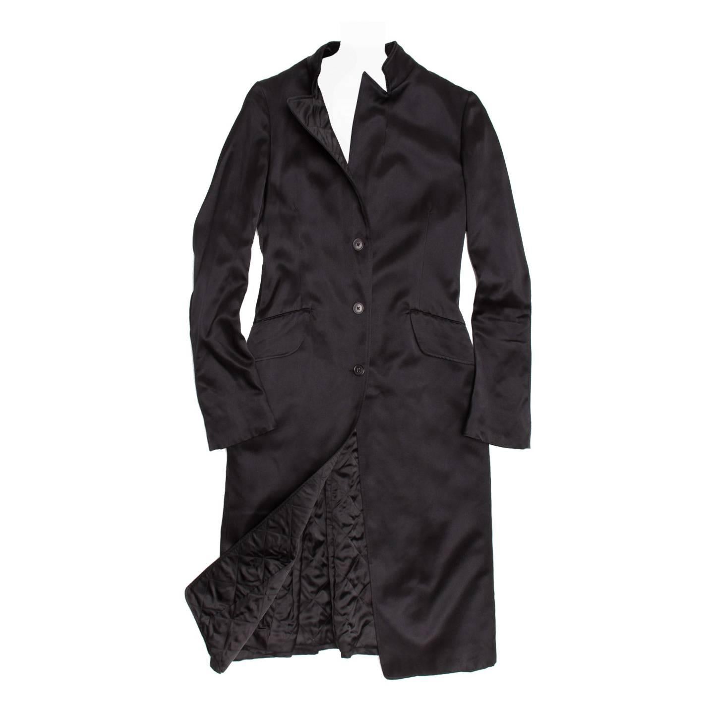 Jil Sander Black Silk Satin Coat For Sale