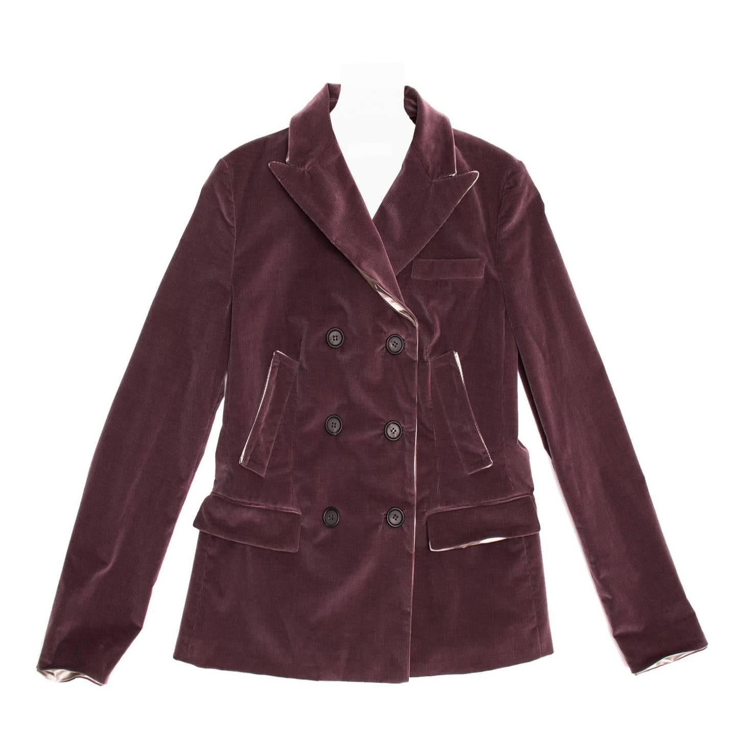 Prada Burgundy Corduroy Blazer For Sale