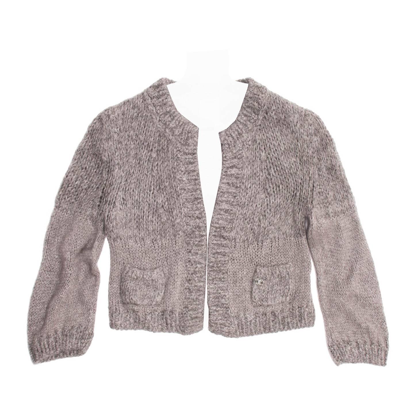 Chanel Grey Cashmere, Angora and Chinchilla Cropped Cardigan For Sale