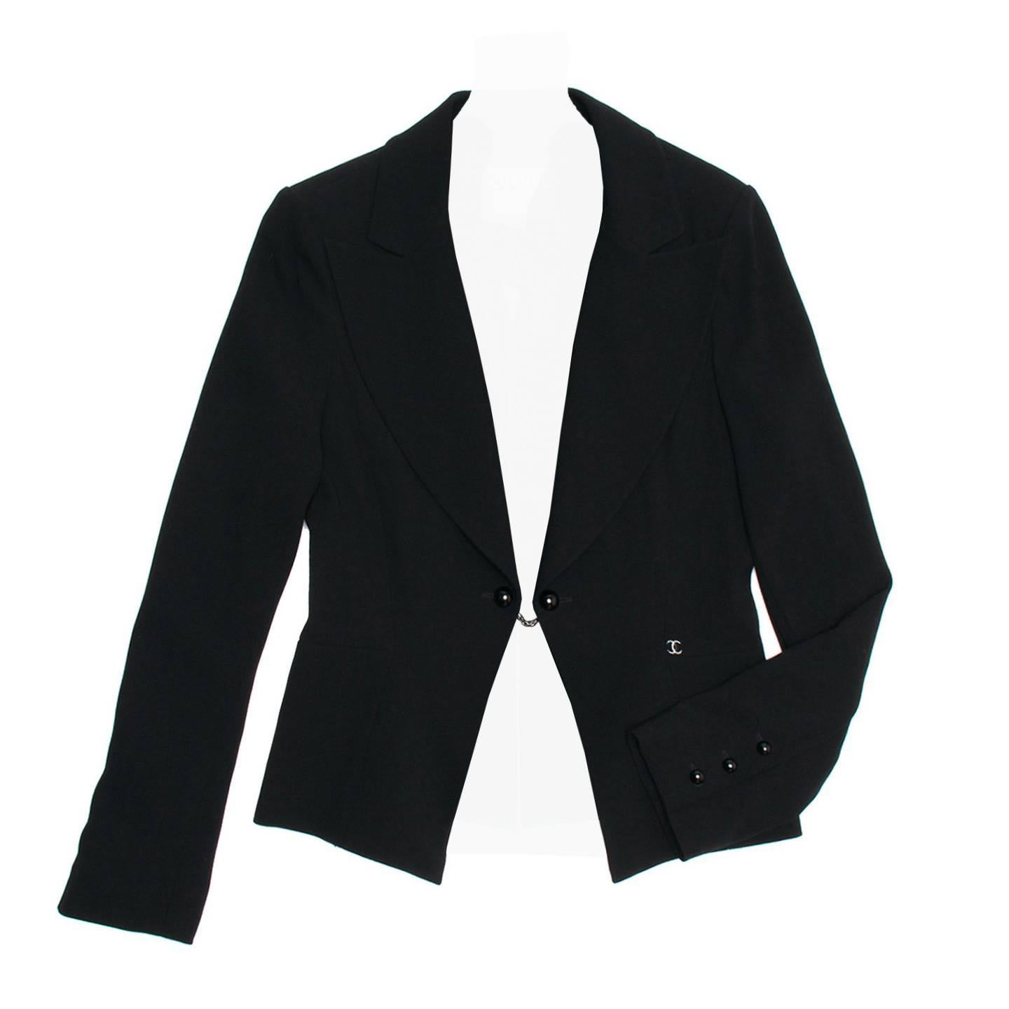 Chanel Black Wool Short Blazer with Peplum Detail