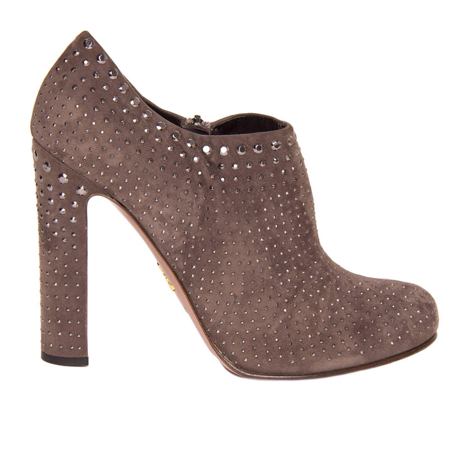 Prada Brown Suede & Crystals Ankle Boots