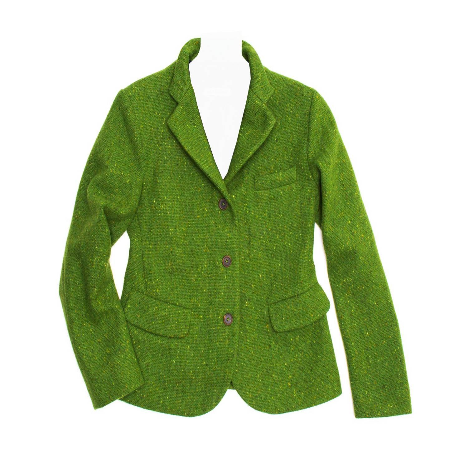 Jil Sander Green Wool Tweed Blazer For Sale
