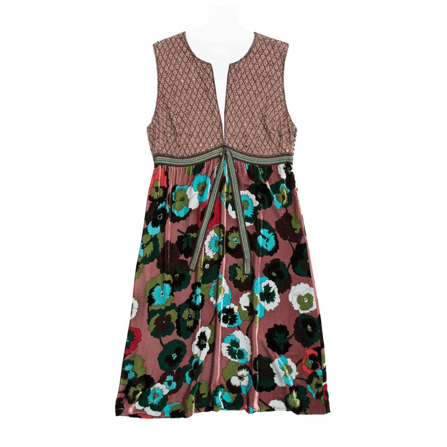 Missoni Multicolor Floral Velvet & Beaded Dress For Sale