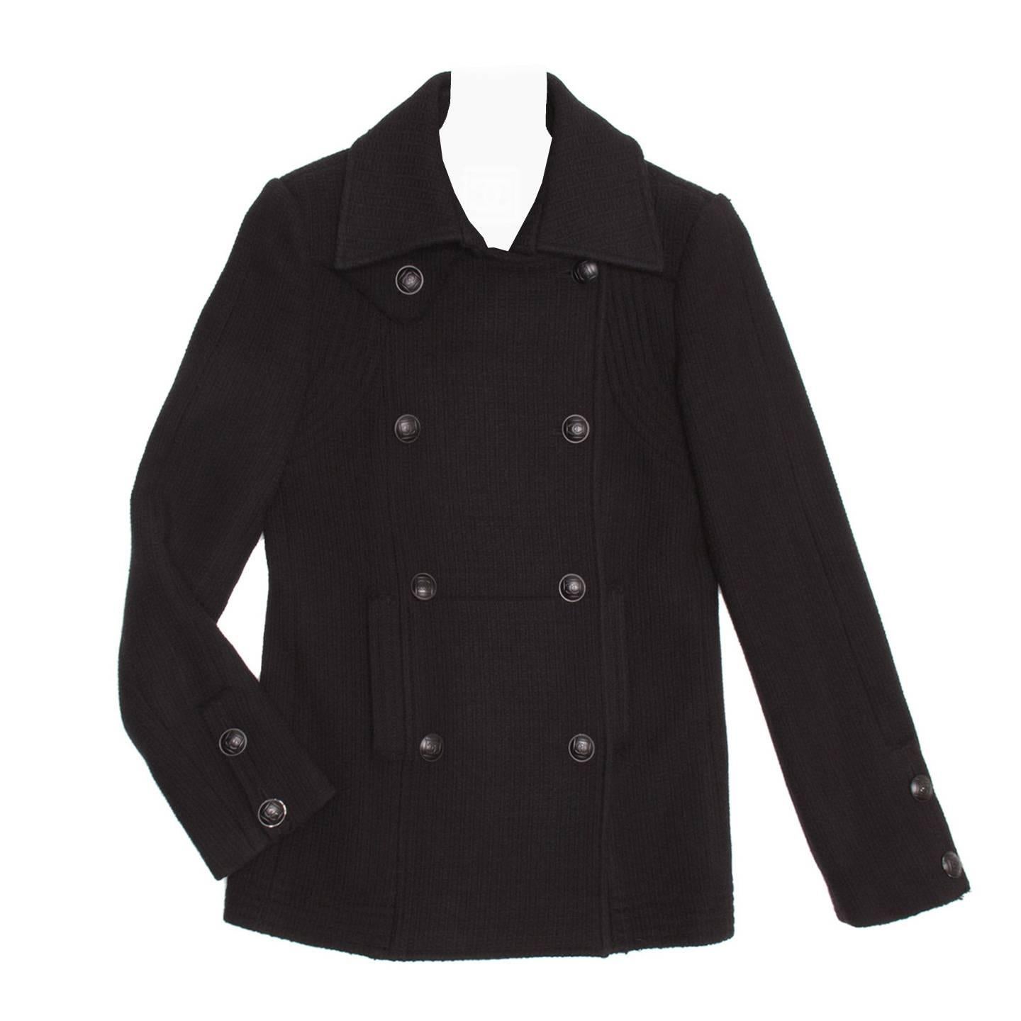 Chanel Black Wool Peacoat Jacket