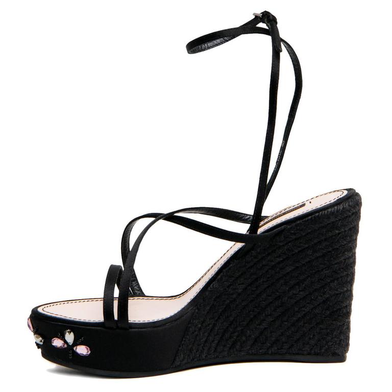 Louis Vuitton Black Satin and Crystals Wedges at 1stDibs | louis ...