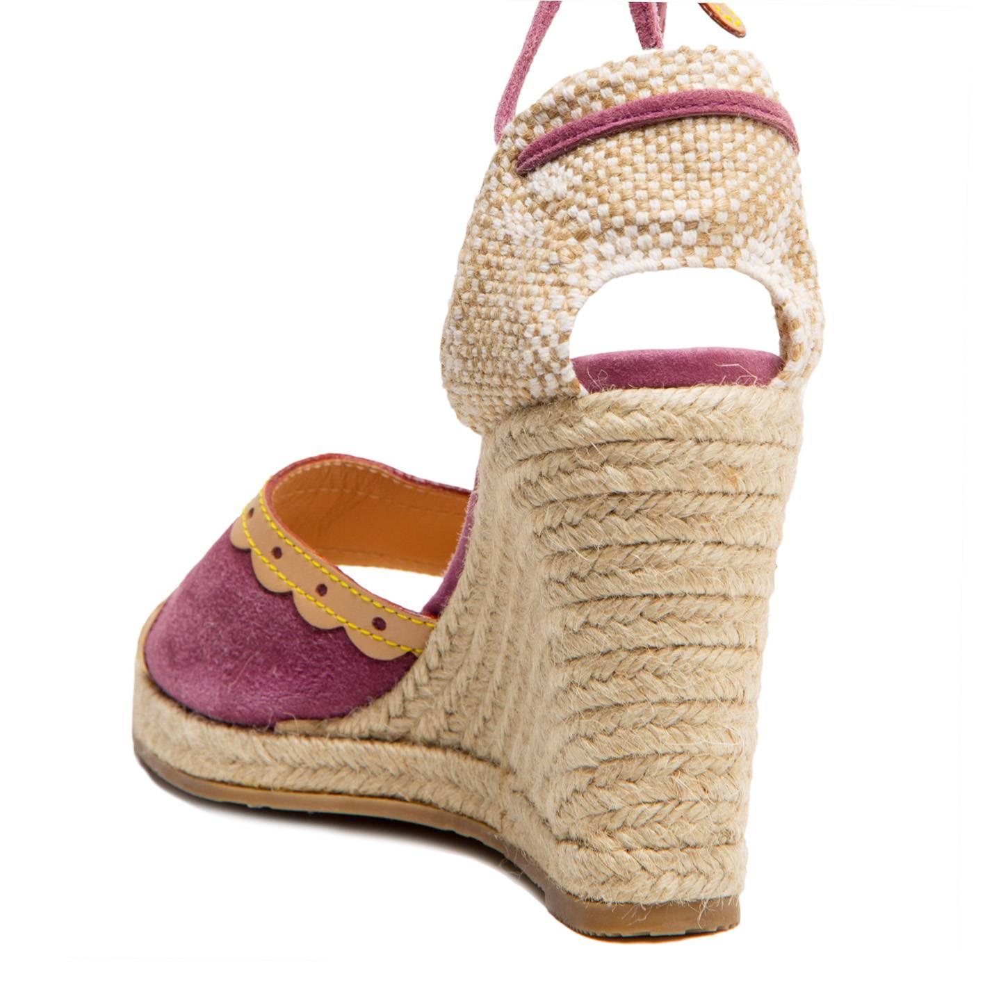 Women's Louis Vuitton Purple Suede & Tan Leather Wedges For Sale