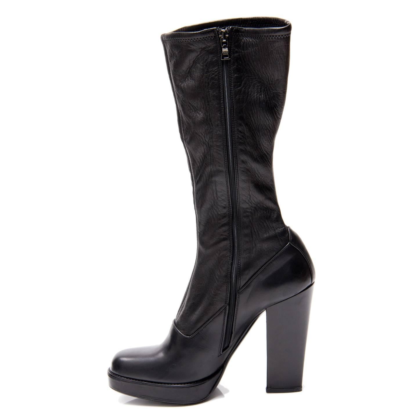 Women's Prada Black Leather High Boots For Sale