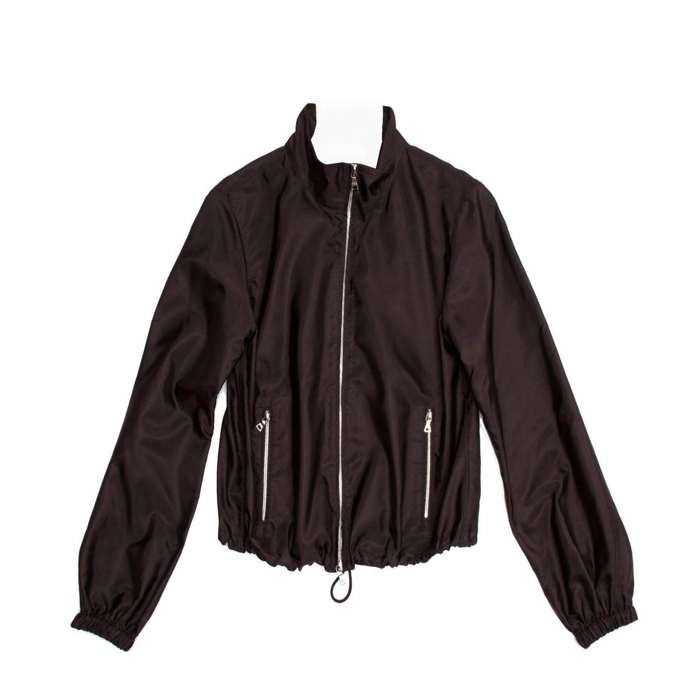 Prada Brown Silk Windbreaker Jacket For Sale